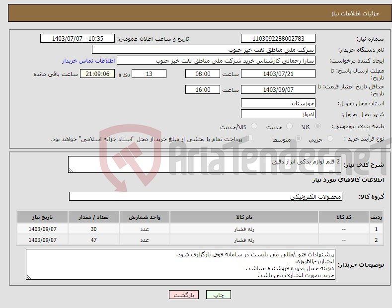 تصویر کوچک آگهی نیاز انتخاب تامین کننده-2 قلم لوازم یدکی ابزار دقیق