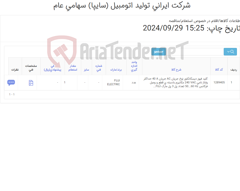 تصویر کوچک آگهی کلید فیوز FUJI ELECTRIC