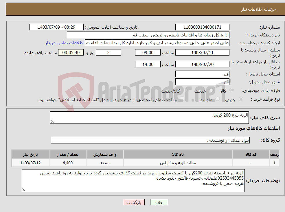 تصویر کوچک آگهی نیاز انتخاب تامین کننده-الویه مرغ 200 گرمی