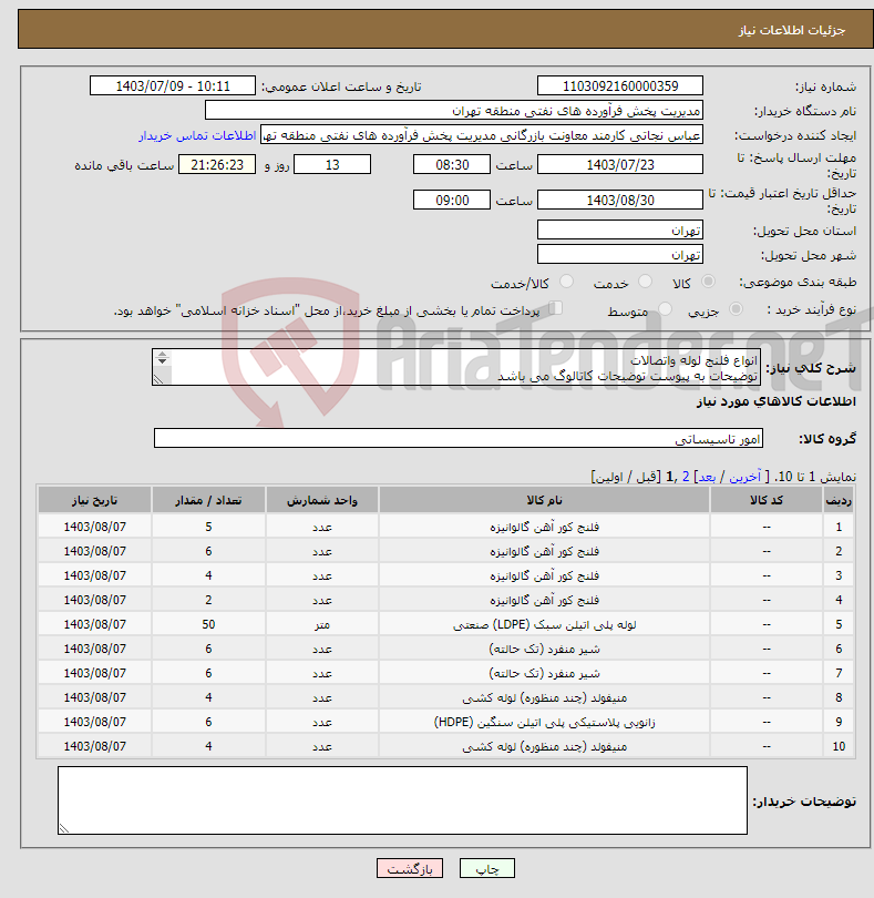 تصویر کوچک آگهی نیاز انتخاب تامین کننده-انواع فلنج لوله واتصالات توضیحات به پیوست توضیحات کاتالوگ می باشد عینا طبق مدرجات فایل پیوست اقدام شود