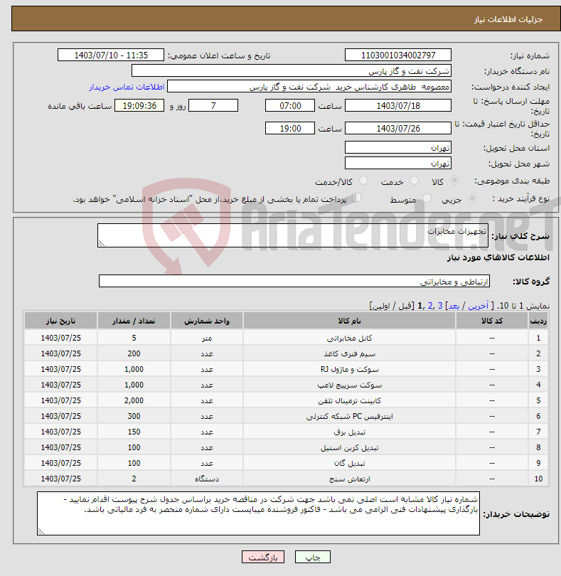تصویر کوچک آگهی نیاز انتخاب تامین کننده-تجهیزات مخابرات