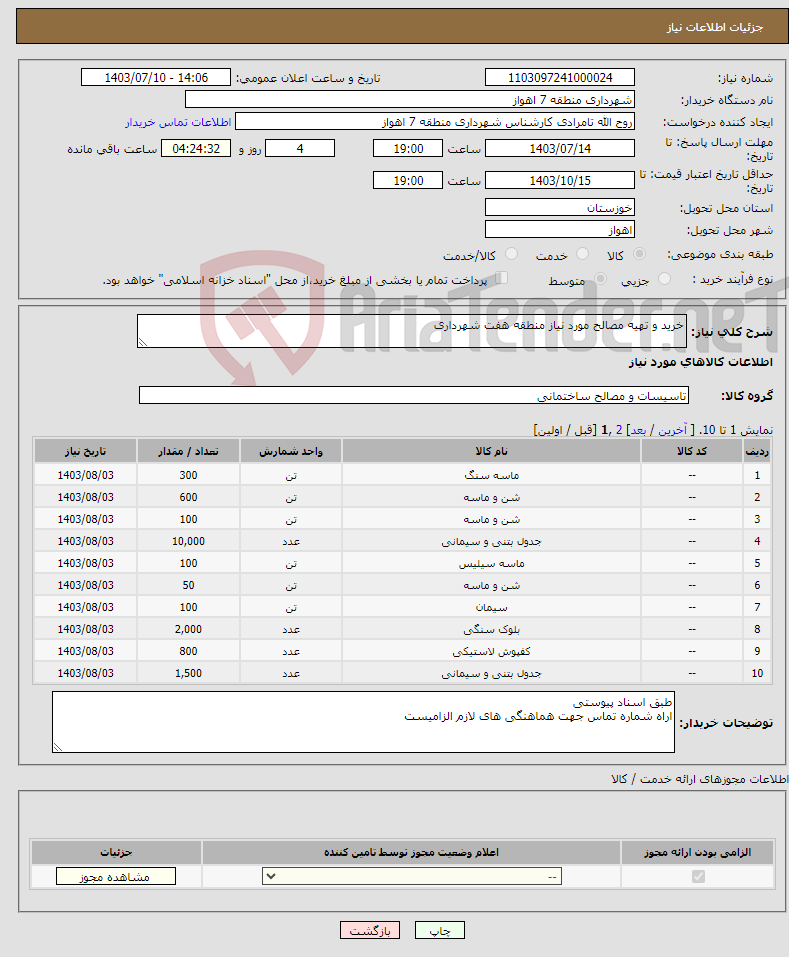 تصویر کوچک آگهی نیاز انتخاب تامین کننده-خرید و تهیه مصالح مورد نیاز منطقه هفت شهرداری 