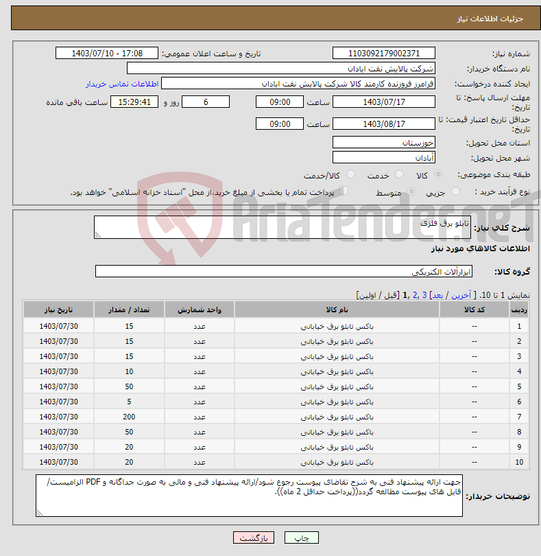 تصویر کوچک آگهی نیاز انتخاب تامین کننده-تابلو برق فلزی