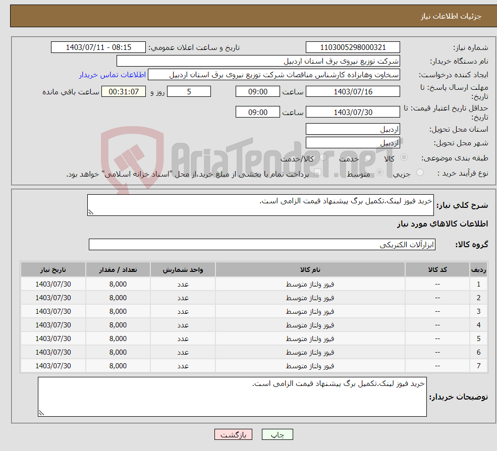 تصویر کوچک آگهی نیاز انتخاب تامین کننده-خرید فیوز لینک.تکمیل برگ پیشنهاد قیمت الزامی است.