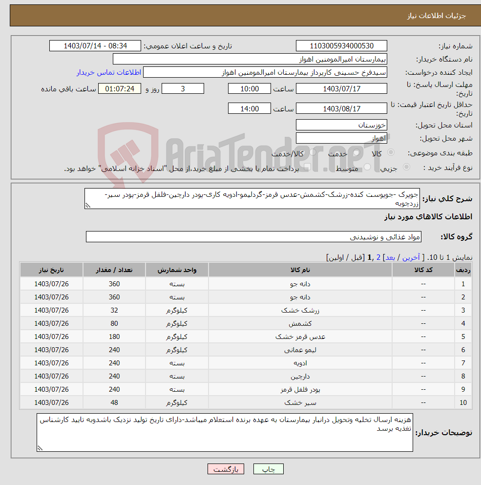 تصویر کوچک آگهی نیاز انتخاب تامین کننده-جوپرک -جوپوست کنده-زرشک-کشمش-عدس قرمز-گردلیمو-ادویه کاری-پودر دارچین-فلفل قرمز-پودر سیر-زردچوبه