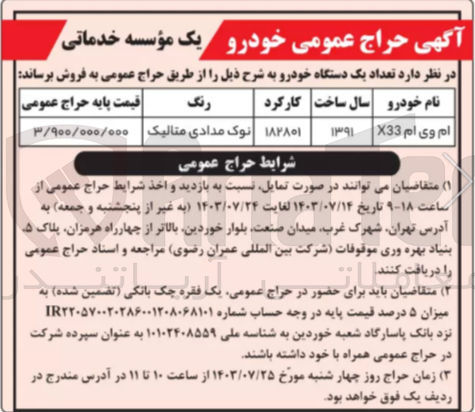 تصویر کوچک آگهی فروش تعداد یک دستگاه خودرو ام وی ام 