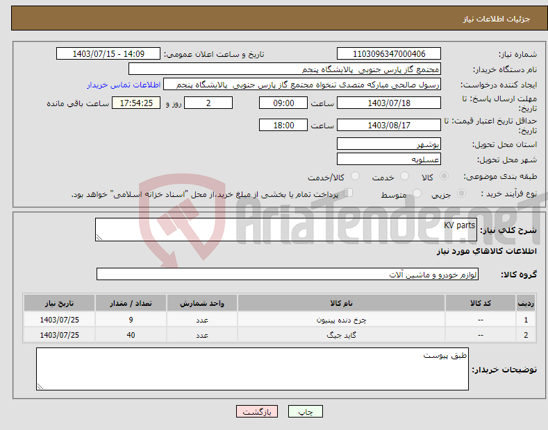 تصویر کوچک آگهی نیاز انتخاب تامین کننده-KV parts