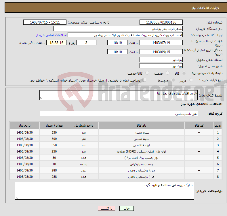 تصویر کوچک آگهی نیاز انتخاب تامین کننده-خرید اقلام نورپردازی نخل ها