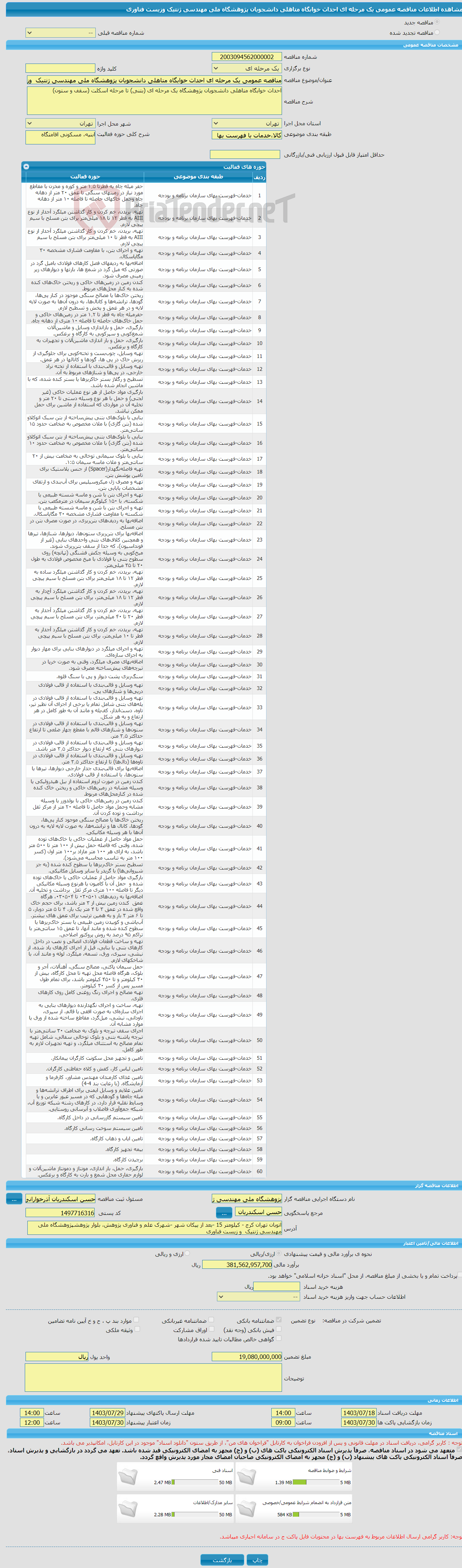 تصویر کوچک آگهی مناقصه عمومی یک مرحله ای احداث خوابگاه متاهلی دانشجویان پژوهشگاه ملی مهندسی ژنتیک وزیست فناوری
