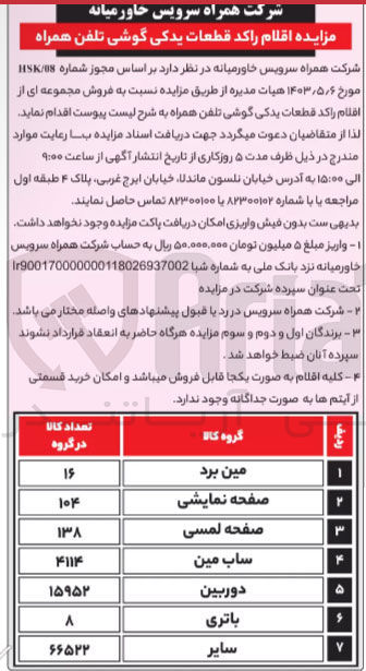 تصویر کوچک آگهی فروش اقلام راکد قطعات یدکی گوشی تلفن همراه :
باتری ،ساب مین ،صفحه لمسی ،صفحه نمایشی ،مین برد و...