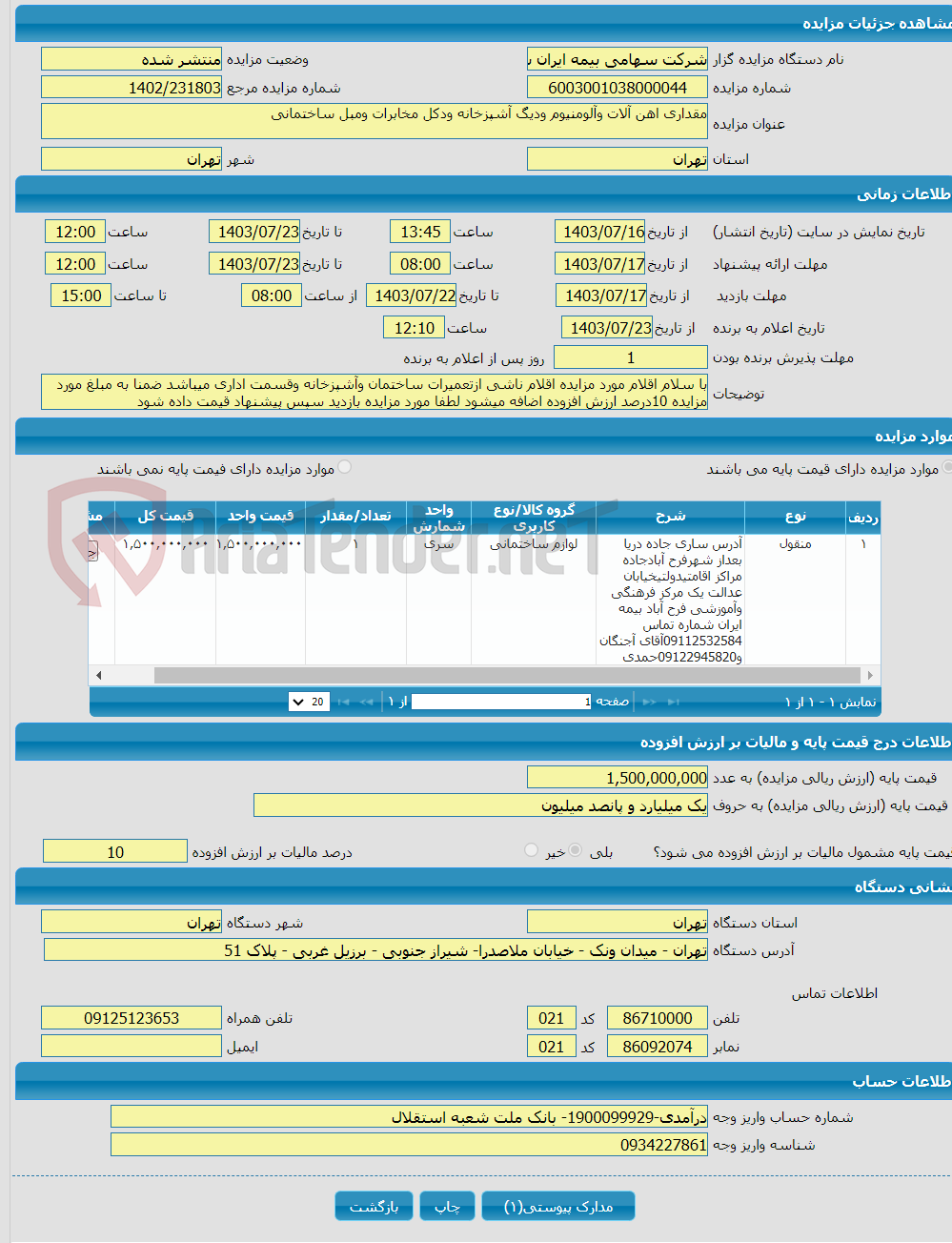تصویر کوچک آگهی مقداری اهن آلات وآلومنیوم ودیگ آشپزخانه ودکل مخابرات ومبل ساختمانی