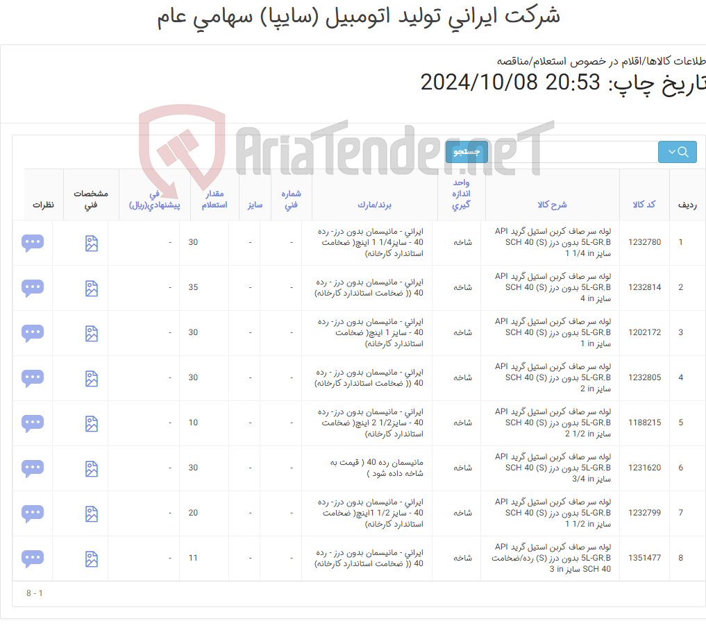 تصویر کوچک آگهی وله ‎سر صاف‏ ‎کربن استیل‏ گرید ‎API 5L-GR.B‏ ‎بدون درز (S)‏ ‎SCH 40‏ سایز ‎2 1/2 in‏ رده 40 شاخه 6 متری