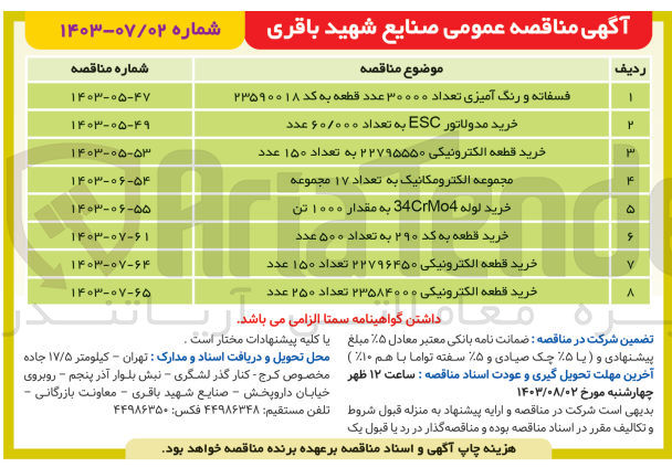 تصویر کوچک آگهی خرید قطعه الکترونیکی 23584000 تعداد 250 عدد 