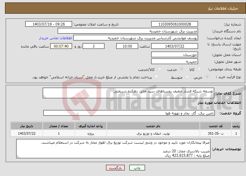 تصویر کوچک آگهی نیاز انتخاب تامین کننده-توسعه شبکه فشار ضعیف روستاهای سید جابر، دهکده شریعتی