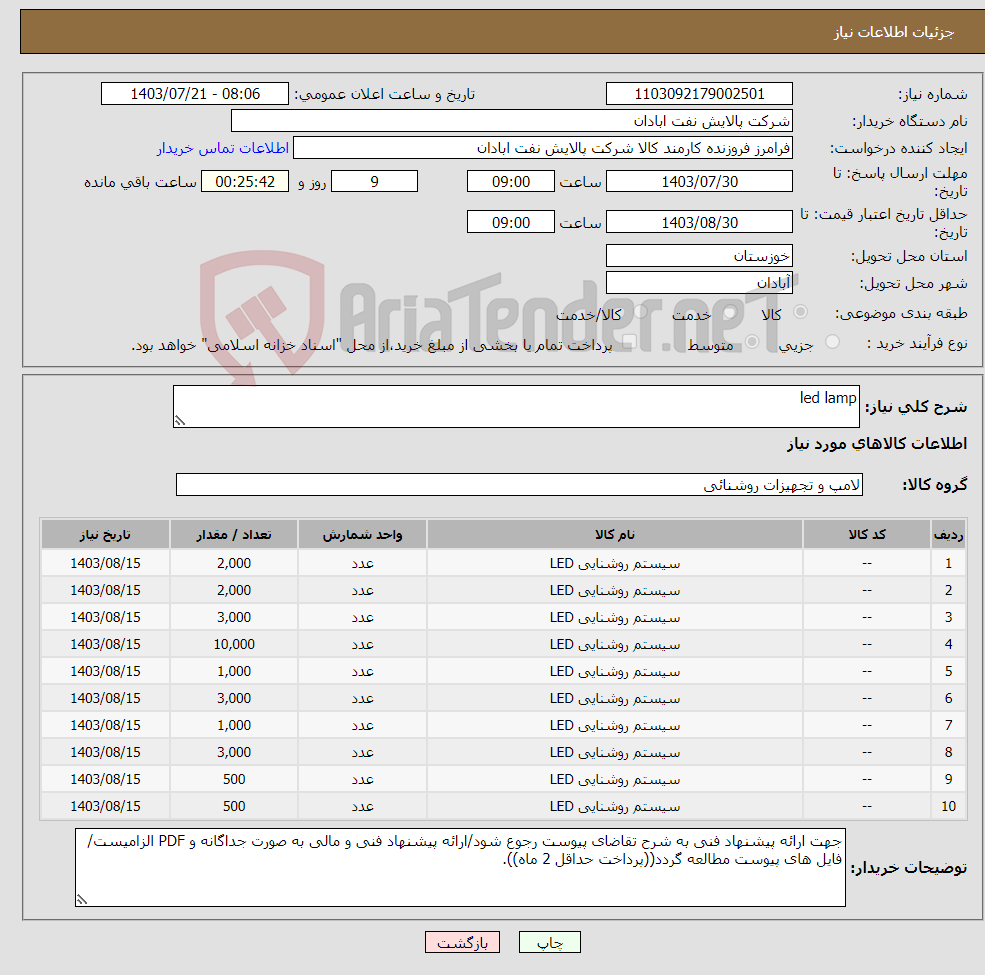 تصویر کوچک آگهی نیاز انتخاب تامین کننده-led lamp