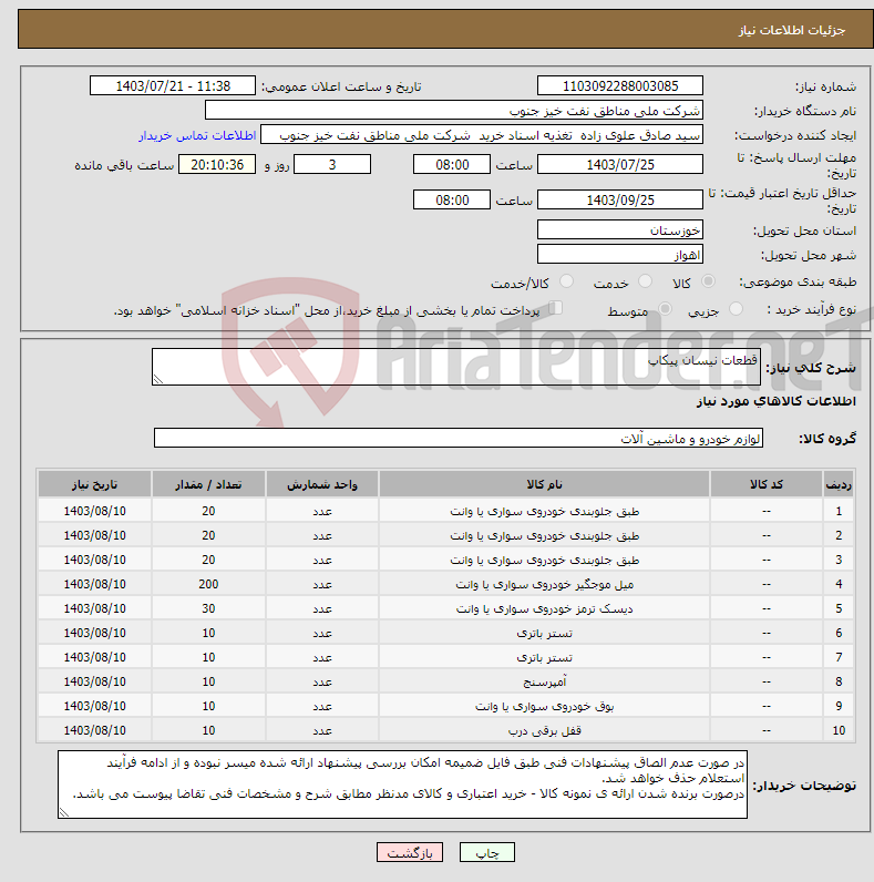 تصویر کوچک آگهی نیاز انتخاب تامین کننده-قطعات نیسان پیکاپ