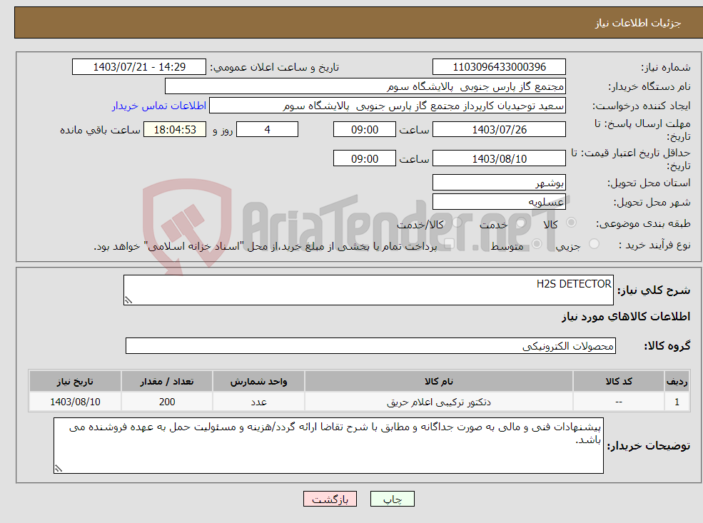 تصویر کوچک آگهی نیاز انتخاب تامین کننده-H2S DETECTOR 