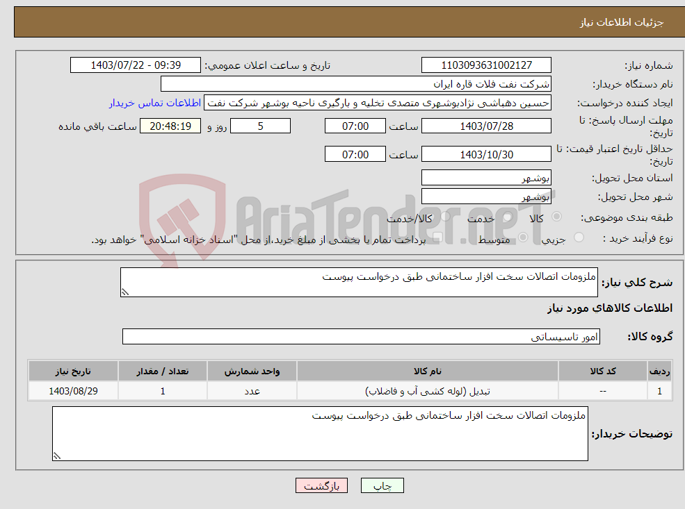 تصویر کوچک آگهی نیاز انتخاب تامین کننده-ملزومات اتصالات سخت افزار ساختمانی طبق درخواست پیوست 