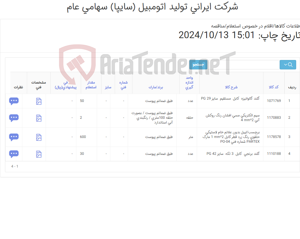 تصویر کوچک آگهی 4آیتم(سیم /برچسب و گلند طبق ضمائم پیوست