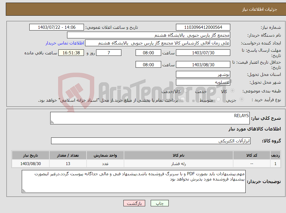 تصویر کوچک آگهی نیاز انتخاب تامین کننده-RELAYS