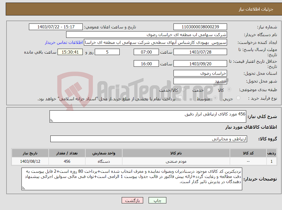 تصویر کوچک آگهی نیاز انتخاب تامین کننده-456 مورد کالای ارتباطی ابزار دقیق