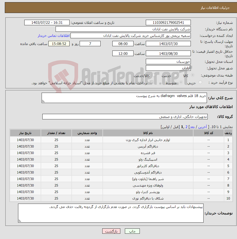 تصویر کوچک آگهی نیاز انتخاب تامین کننده-خرید 18 قلم diafragm valves به شرح پیوست