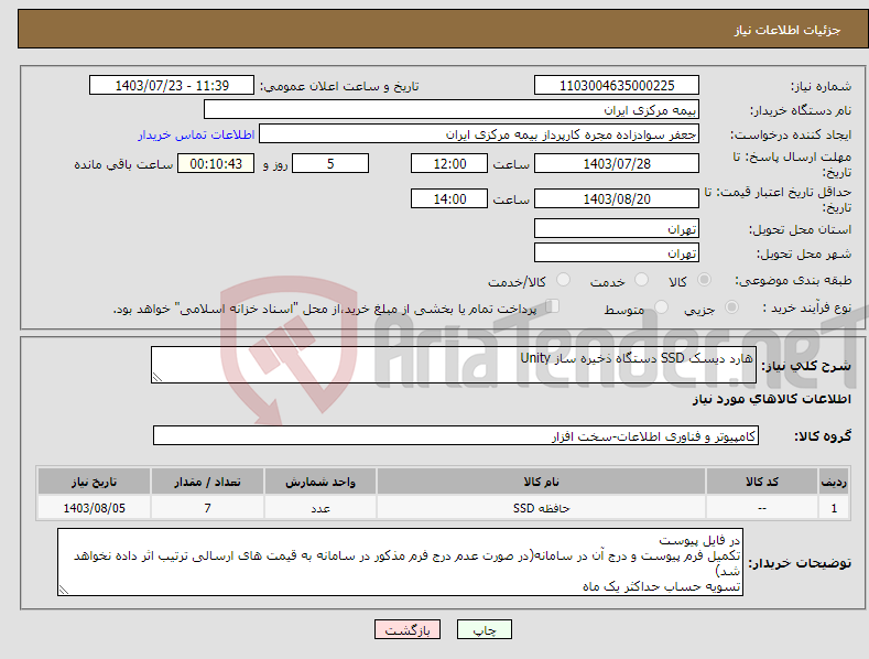 تصویر کوچک آگهی نیاز انتخاب تامین کننده-هارد دیسک SSD دستگاه ذخیره ساز Unity