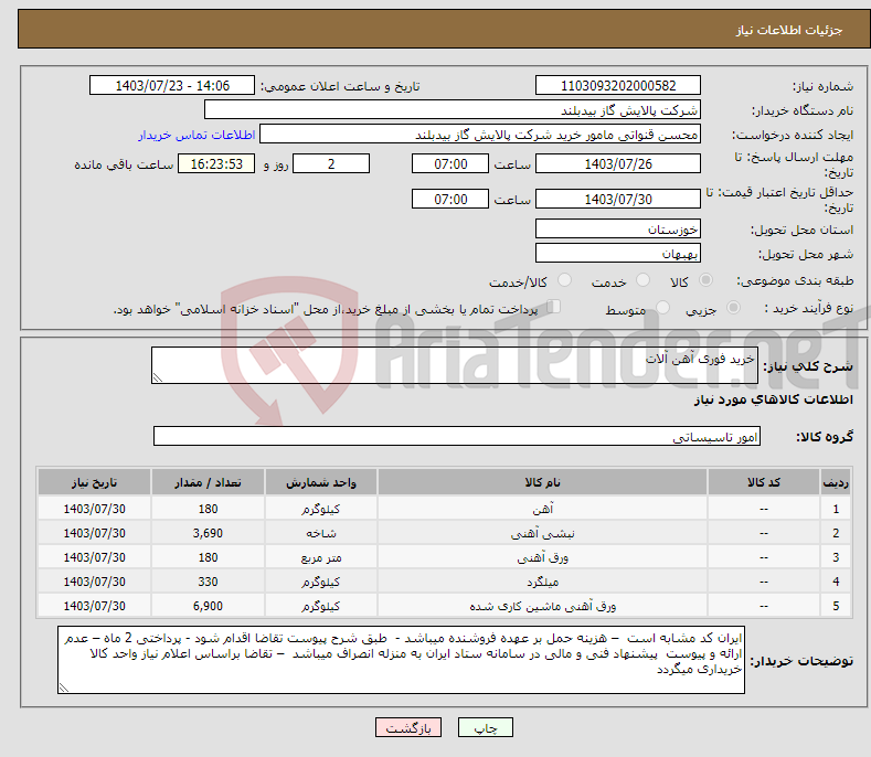 تصویر کوچک آگهی نیاز انتخاب تامین کننده-خرید فوری آهن آلات