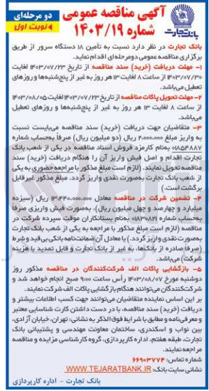 تصویر کوچک آگهی تامین 18 دستگاه سرور