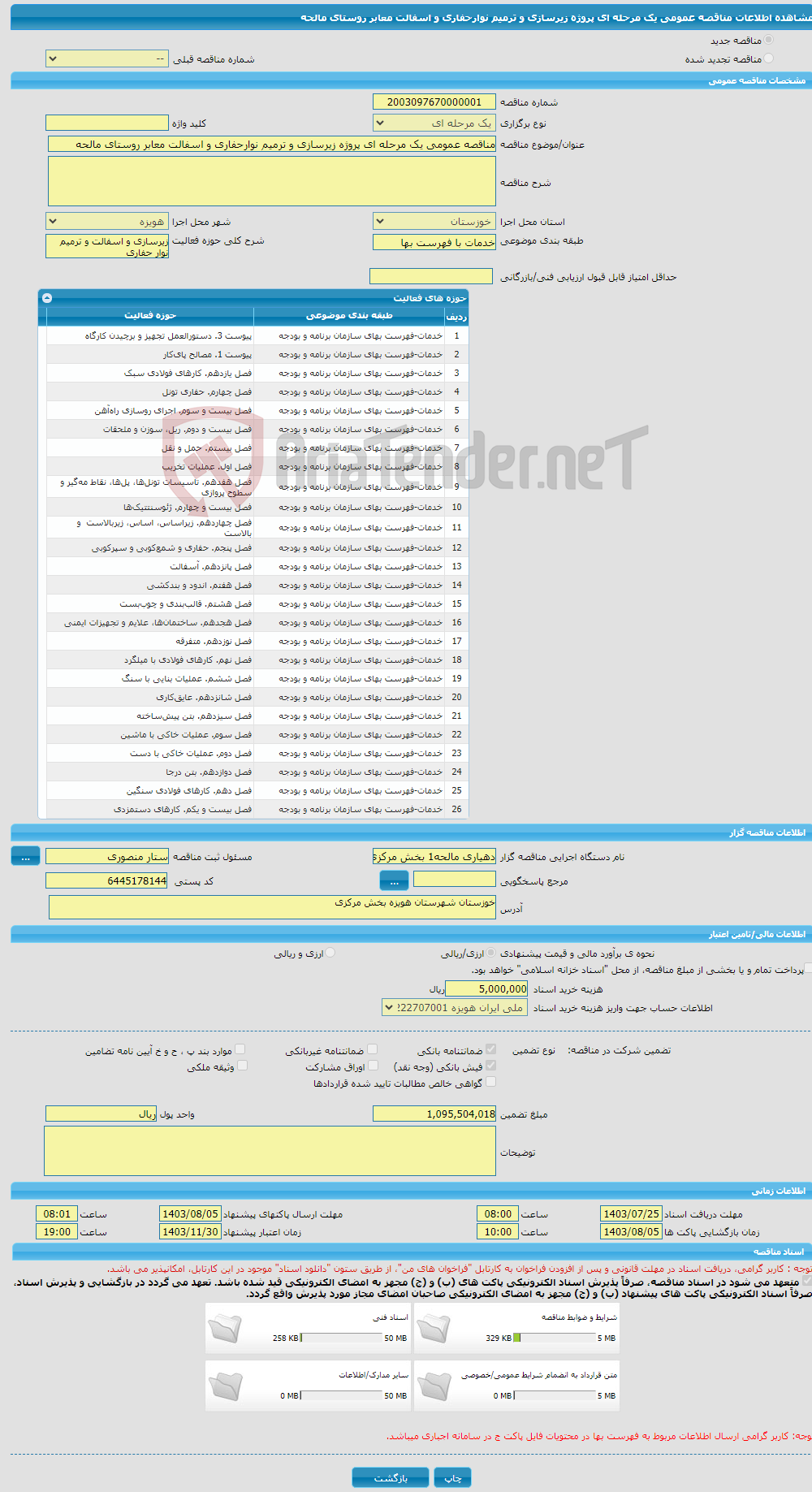 تصویر کوچک آگهی مناقصه عمومی یک مرحله ای پروژه زیرسازی و ترمیم نوارحفاری و اسفالت معابر روستای مالحه