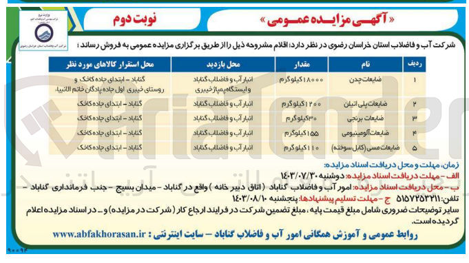 تصویر کوچک آگهی فروش ضایعات چدن ،ضایعات پلی اتیلن ،ضایعات برنجی ،ضایعات آلومینیومی ،ضایعات مسی (کابل سوخته )