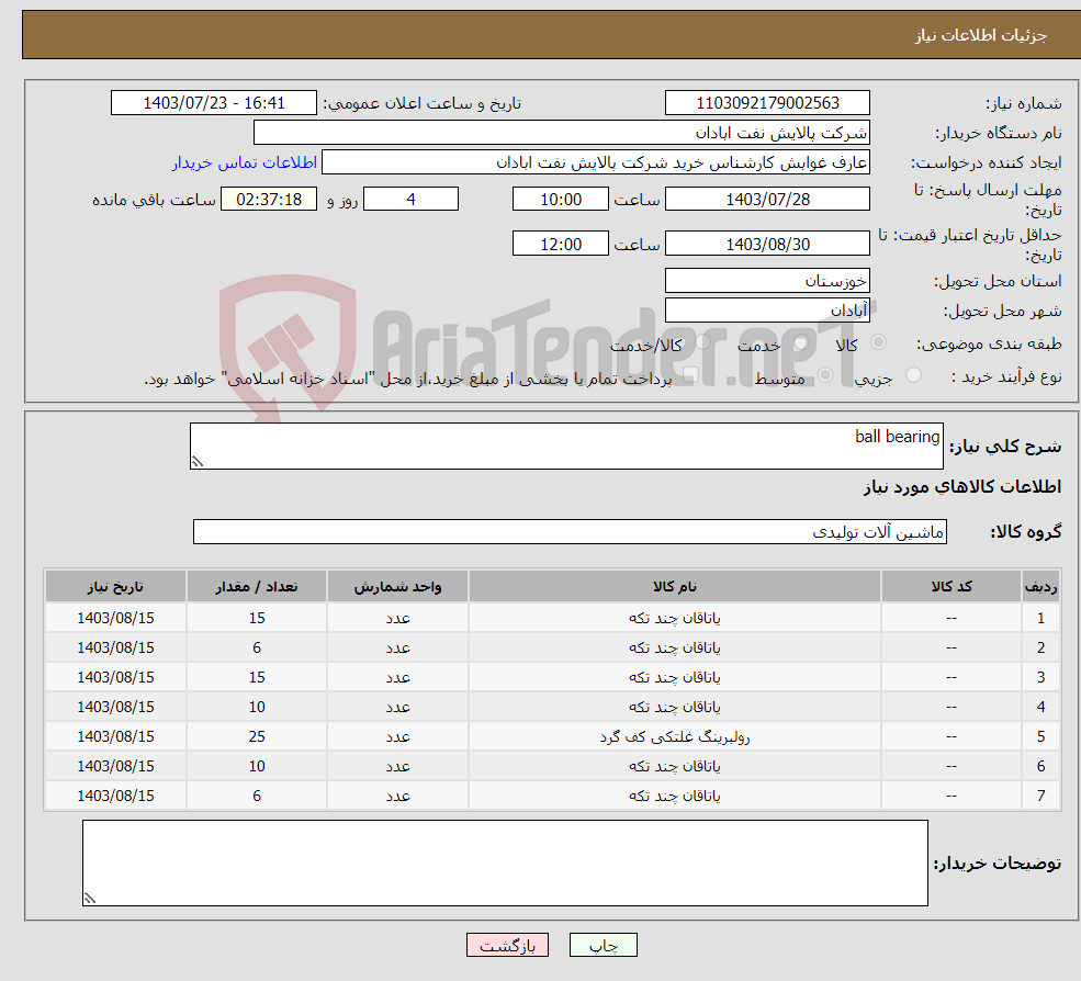 تصویر کوچک آگهی نیاز انتخاب تامین کننده-ball bearing