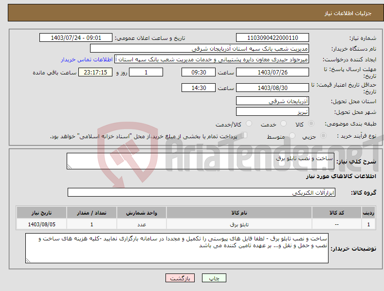 تصویر کوچک آگهی نیاز انتخاب تامین کننده-ساخت و نصب تابلو برق 