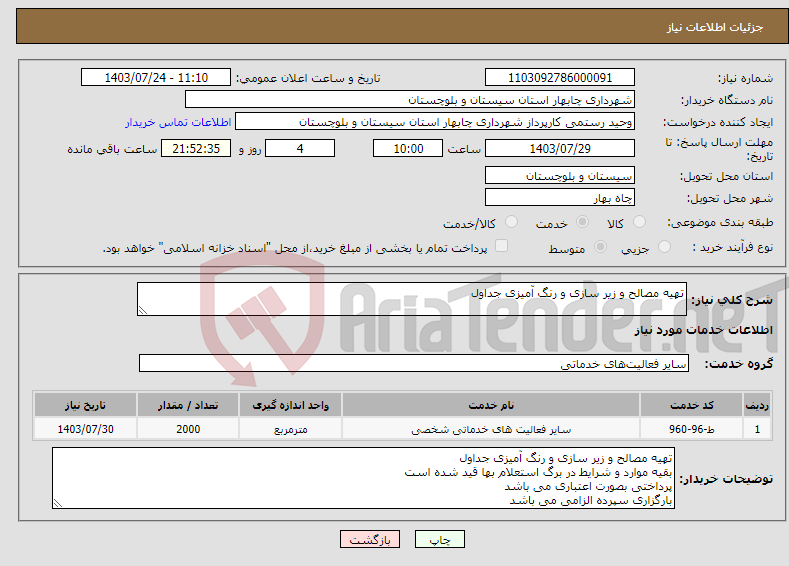 تصویر کوچک آگهی نیاز انتخاب تامین کننده-تهیه مصالح و زیر سازی و رنگ آمیزی جداول