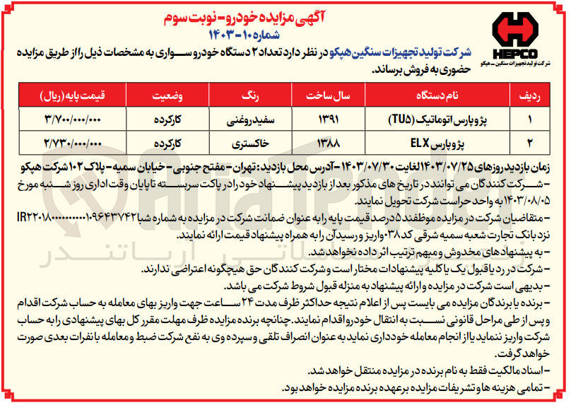 تصویر کوچک آگهی فروش تعداد دو دستگاه خودرو سواری :
پژو پارس اتوماتیک 
پژو پارس elx