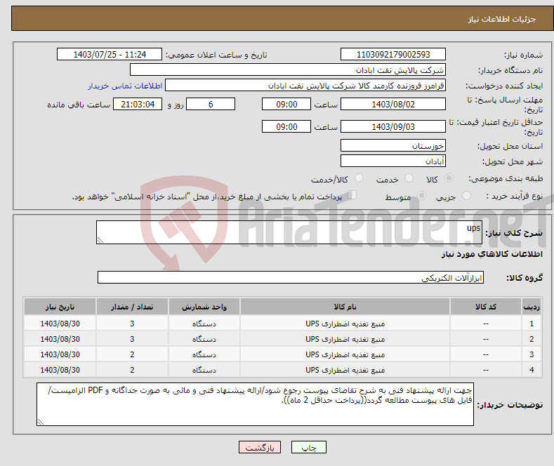 تصویر کوچک آگهی نیاز انتخاب تامین کننده-ups