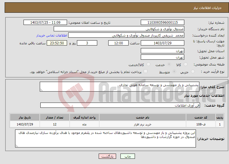 تصویر کوچک آگهی نیاز انتخاب تامین کننده-پشتیبانی و باز مهندسی و توسعه سامانه هوش تجاری 