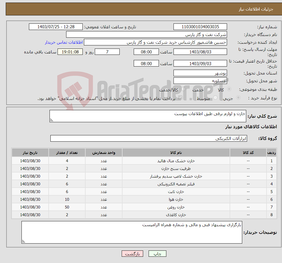 تصویر کوچک آگهی نیاز انتخاب تامین کننده-خازن و لوازم برقی طبق اطلاعات پیوست