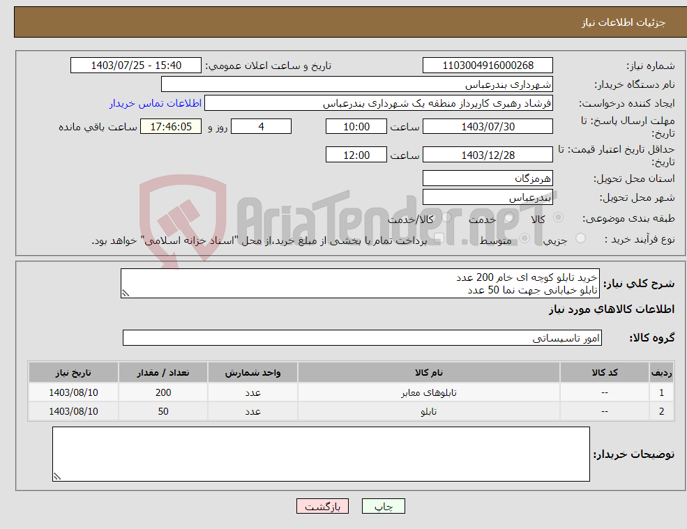 تصویر کوچک آگهی نیاز انتخاب تامین کننده-خرید تابلو کوچه ای خام 200 عدد تابلو خیابانی جهت نما 50 عدد بپیوست مشخصات فنی پرداختی بصورت اعتباری
