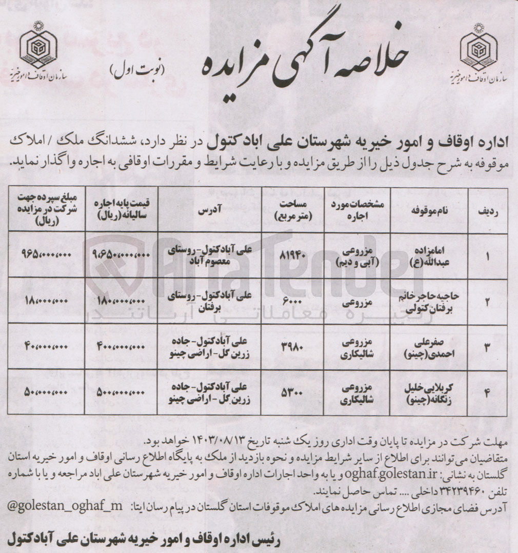 تصویر کوچک آگهی فروش ششدانگ از املاک در 4 ردیف با کاربری مزروعی 