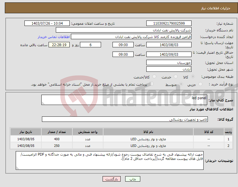 تصویر کوچک آگهی نیاز انتخاب تامین کننده-led panel