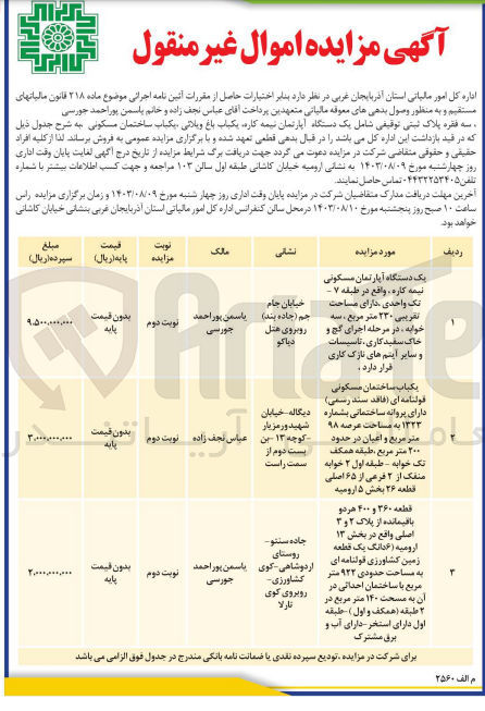 تصویر کوچک آگهی فروش سه فقره پلاک ثبتی شامل یک دستگاه آپارتمان  نیمه کاره ،یک باب باغ ویلایی ،یک  باب ساختمان مسکونی 
