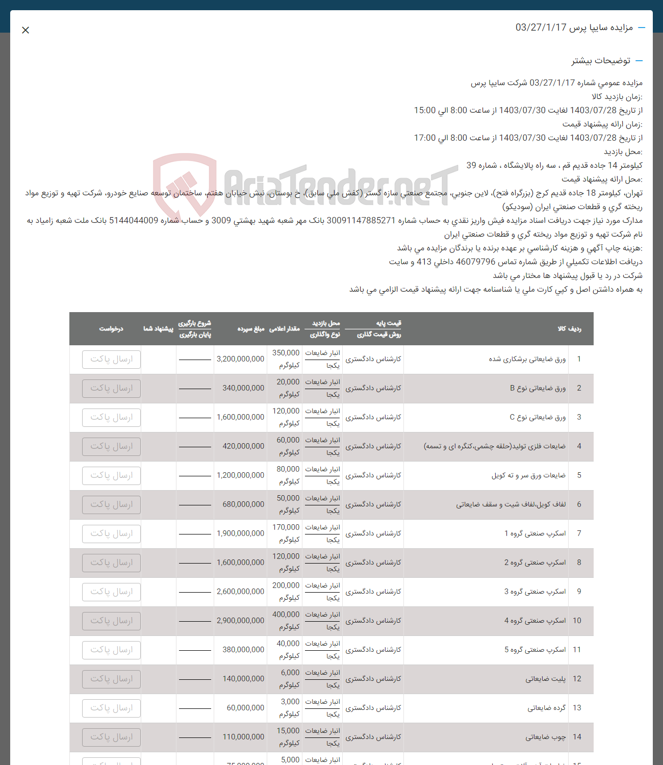 تصویر کوچک آگهی فروش اقلام شامل:ورق ضایعاتی -ضایعات فلزی 0اسکرپ-پلیت-گرده -چوب
