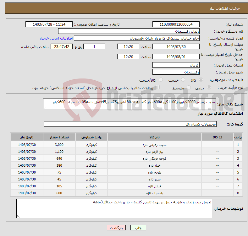 تصویر کوچک آگهی نیاز انتخاب تامین کننده-سیب زمینی3000کیلوپیاز1100گوجه690خیار گلخانه ای180هویج75سیر45فلفل دلمه105 بادمجان 600کیلو