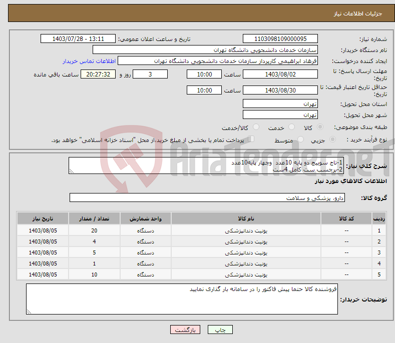 تصویر کوچک آگهی نیاز انتخاب تامین کننده-1-تاج سوییچ دو پایه 10عدد وچهار پایه10عدد 2-برچسب ست کامل 4ست 3-کاسه کراشواربلوری5عدد 4-دستگیره جلوثابتTGL3000تعداد1عدد 5-صافی آبروی کاسه10عدد 