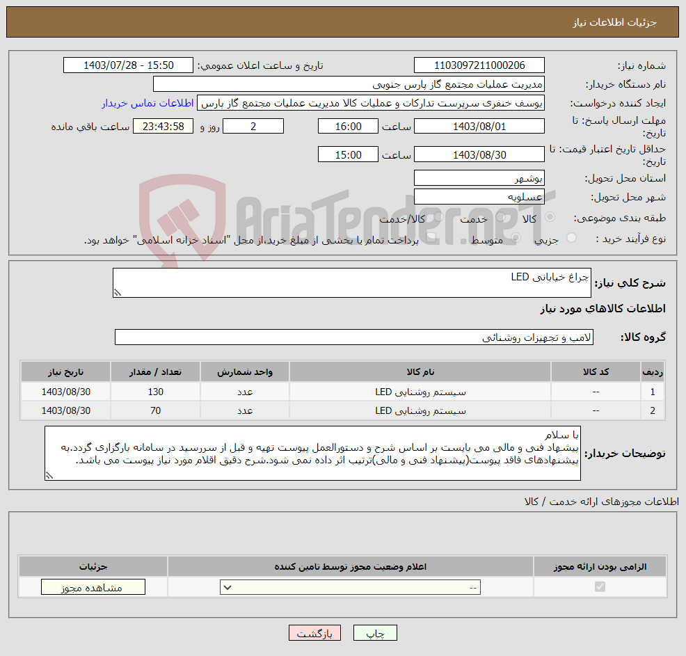تصویر کوچک آگهی نیاز انتخاب تامین کننده-چراغ خیابانی LED 