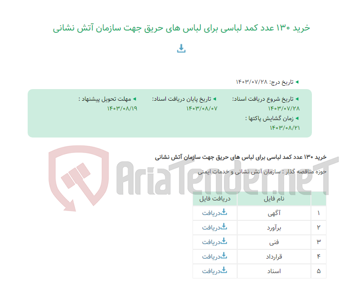 تصویر کوچک آگهی خرید 130 عدد کمد لباسی برای لباس های حریق جهت سازمان آتش نشانی