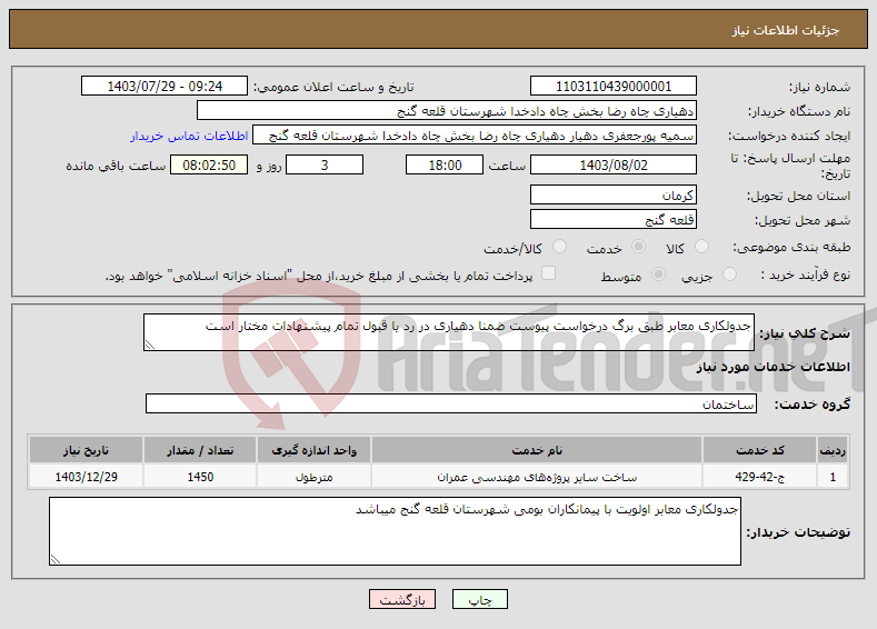 تصویر کوچک آگهی نیاز انتخاب تامین کننده-جدولکاری معابر طبق برگ درخواست پیوست ضمنا دهیاری در رد یا قبول تمام پیشنهادات مختار است