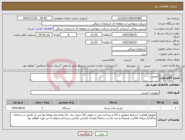 تصویر کوچک آگهی نیاز انتخاب تامین کننده-دوربین ...