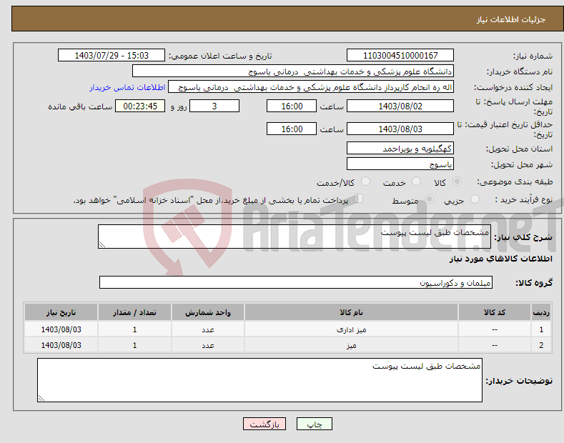 تصویر کوچک آگهی نیاز انتخاب تامین کننده-مشخصات طبق لیست پیوست